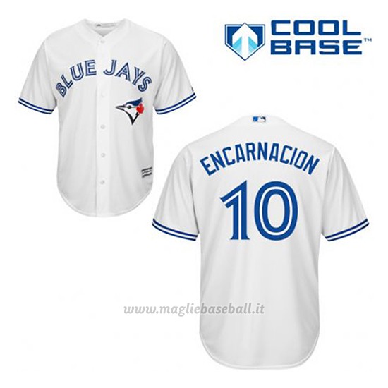 Maglia Baseball Uomo Toronto Blue Jays Edwin Encarnacion 10 Bianco 1ªCool Base